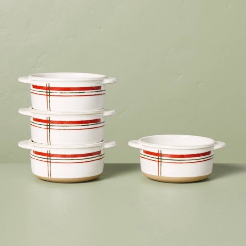 Hearth & Hand Christmas  Plaid Stripes Stoneware Ramekins, Set of 4